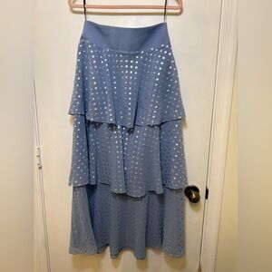 Elegant Blue Tiered Skirt with Silver Dots